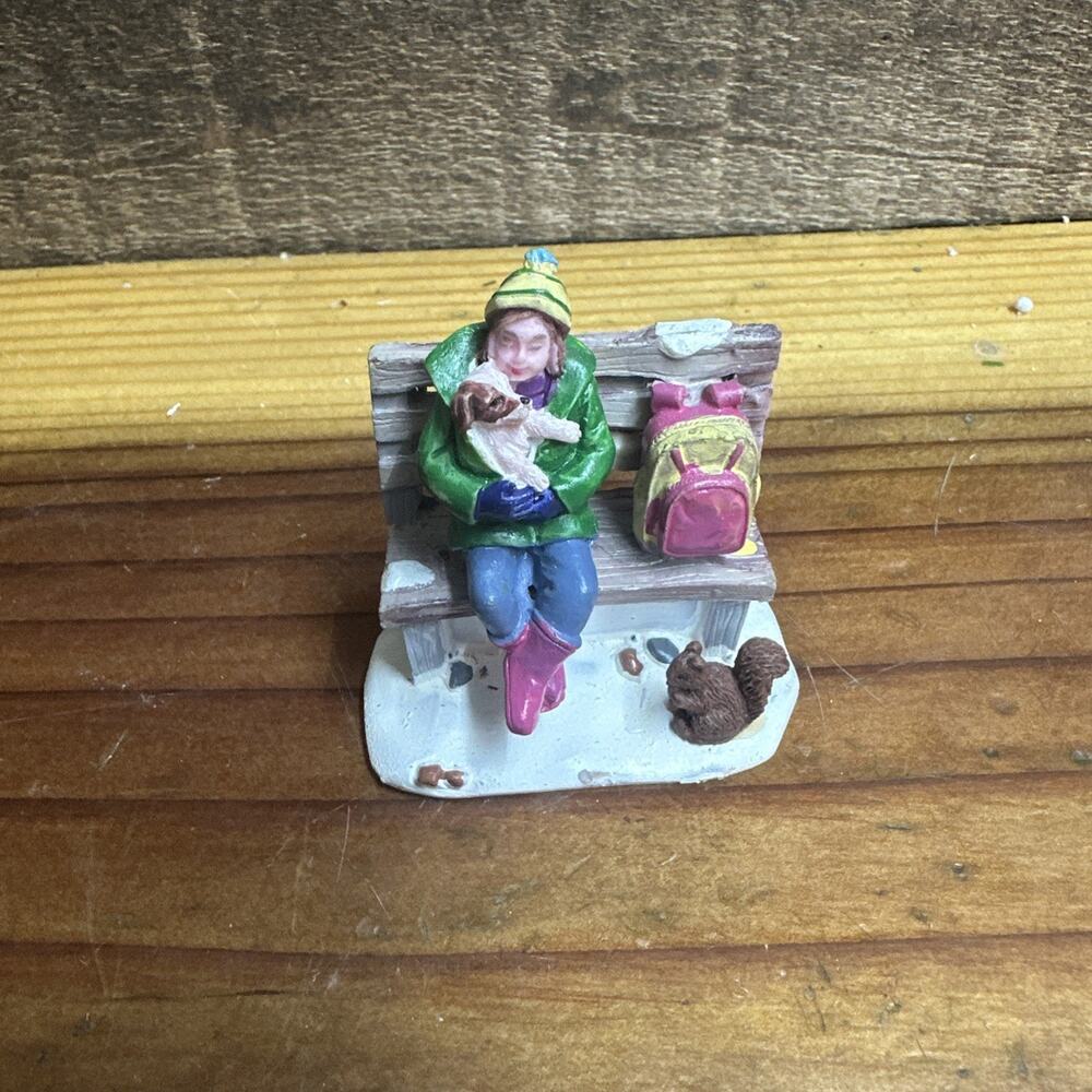Lemax I'LL KEEP YOU WARM girl with puppy squirrel Christmas Village figure 32147